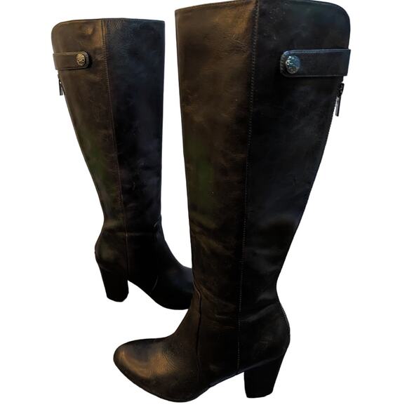 Isola Women's Black Leather Tall Riding Heeled Boots Size 7.5 - Picture 1 of 7